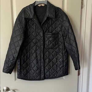 Banana Republic Black Quilted Button-Front Puffer Jacket
